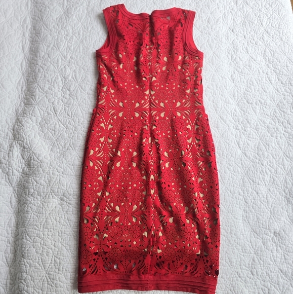 Tadashi Shoji Lasercut Lace Sleeveless Dress - Red Small - Picture 10 of 16